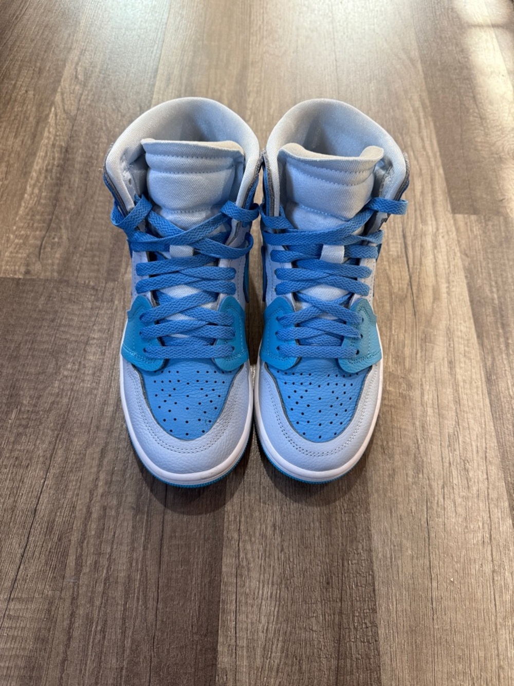 Womens Blue and White Method of of Make High-Top Sneakers Athletic Shoes